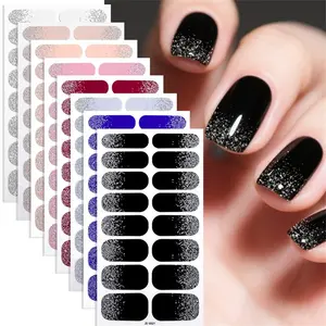 Pure Color Gradient Nail Polish Film Stickers, Removable Waterproof False Nails, 16pcs Self-Adhesive Nail Art Kit, Quick DIY Manicure, Glitter Nails