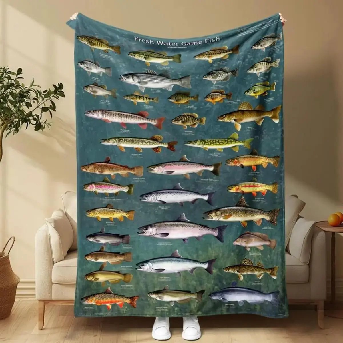 Dream Weave Home Freshwater Game Fish Pattern Blanket -Soft Comfortable Air-Conditioned Room Throw, Warm NapBlanket for Home, Outdoor Camping, Christmas Gift