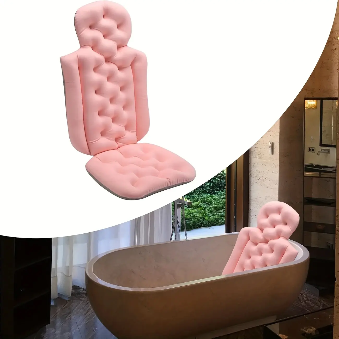 Pink Portable Tub Bath Pillow with Non-Slip Suction Cups, Breathable Full-Body Support, Headrest, Waist & Back Support for Adult Relaxation, Bathroom Accessories, Portable For Easy Storage