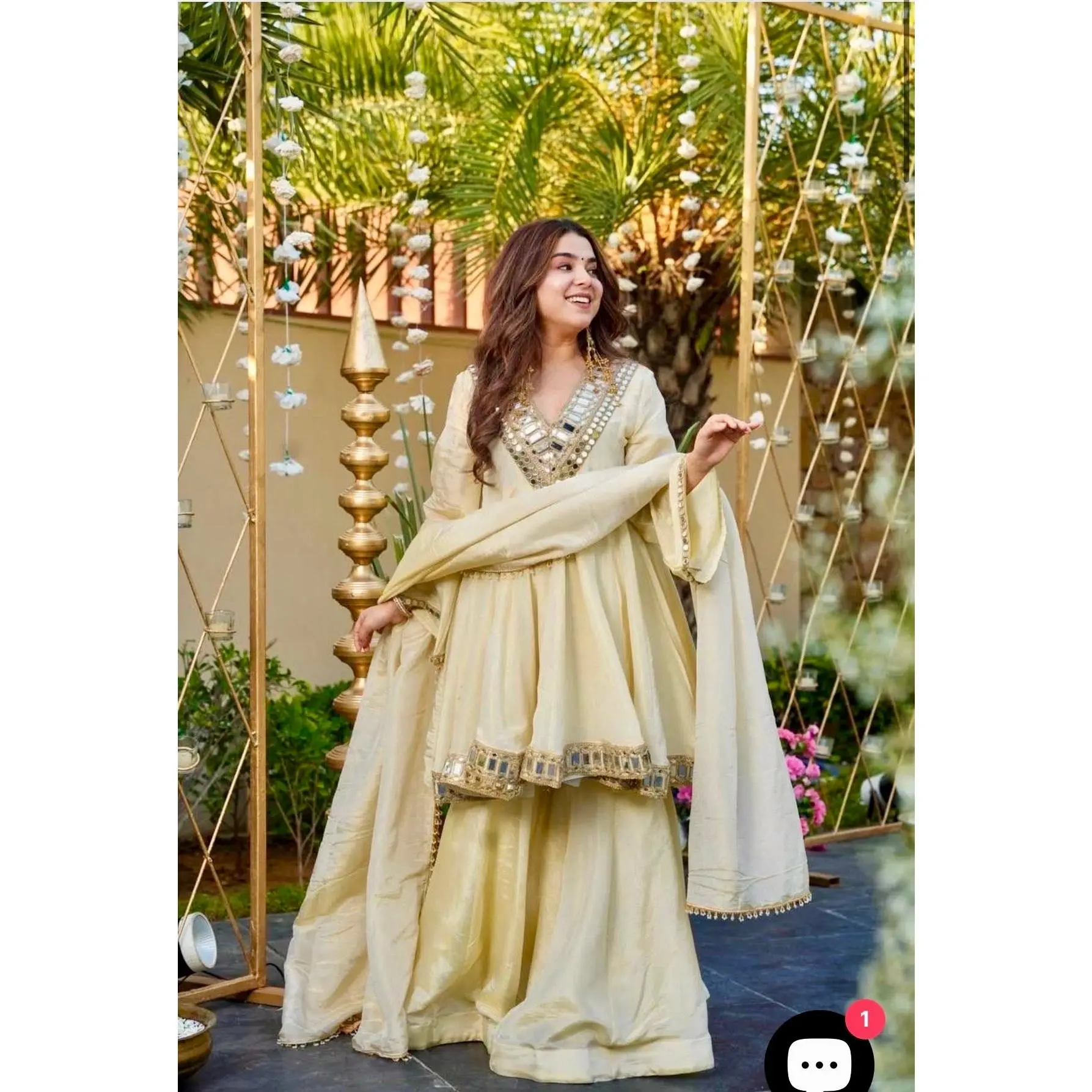 Women's Ethnic Cosmos Gold Zari Silk Sharara Costumes Set - Flared Silhouette Bottom, Cotton-Lace Sleeved Top, Ornate Mirror Work Embroidery Dupatta, Premium Fabric Outfits for Women, Sharara Set, 40-41 Inches, Accessories, Golden, Clothes, Women's Clothe