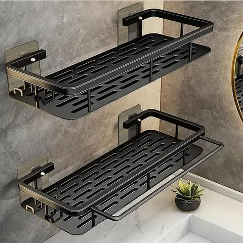 Bathroom Shelf, 2 Counts/set Wall Mounted No-drill Hanging Shower Organizer, Space-saving Organizer with Hook, Shower Rack, Bathroom Accessories, Bathroom Gadgets, Shower Bath Tool, Home Goods Shower Caddy