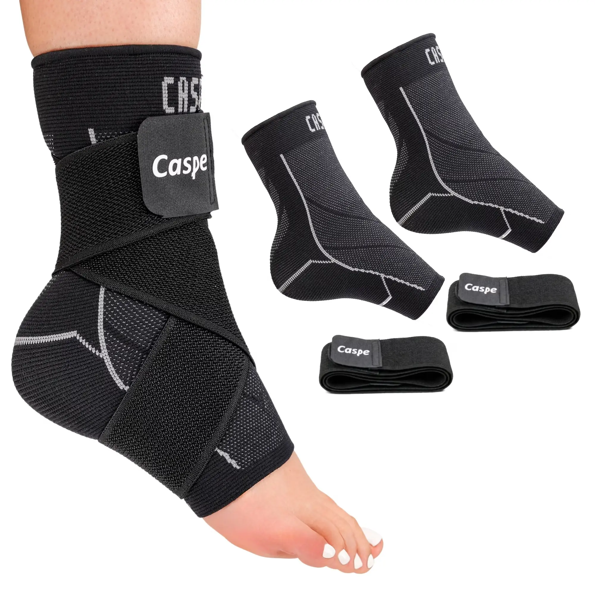 Caspe 2-Pack Breathable Ankle Brace with Adjustable X-Strap - 3D Knit Fabric Ankle Wrap, Compression Support for Men, Sports & Daily Use