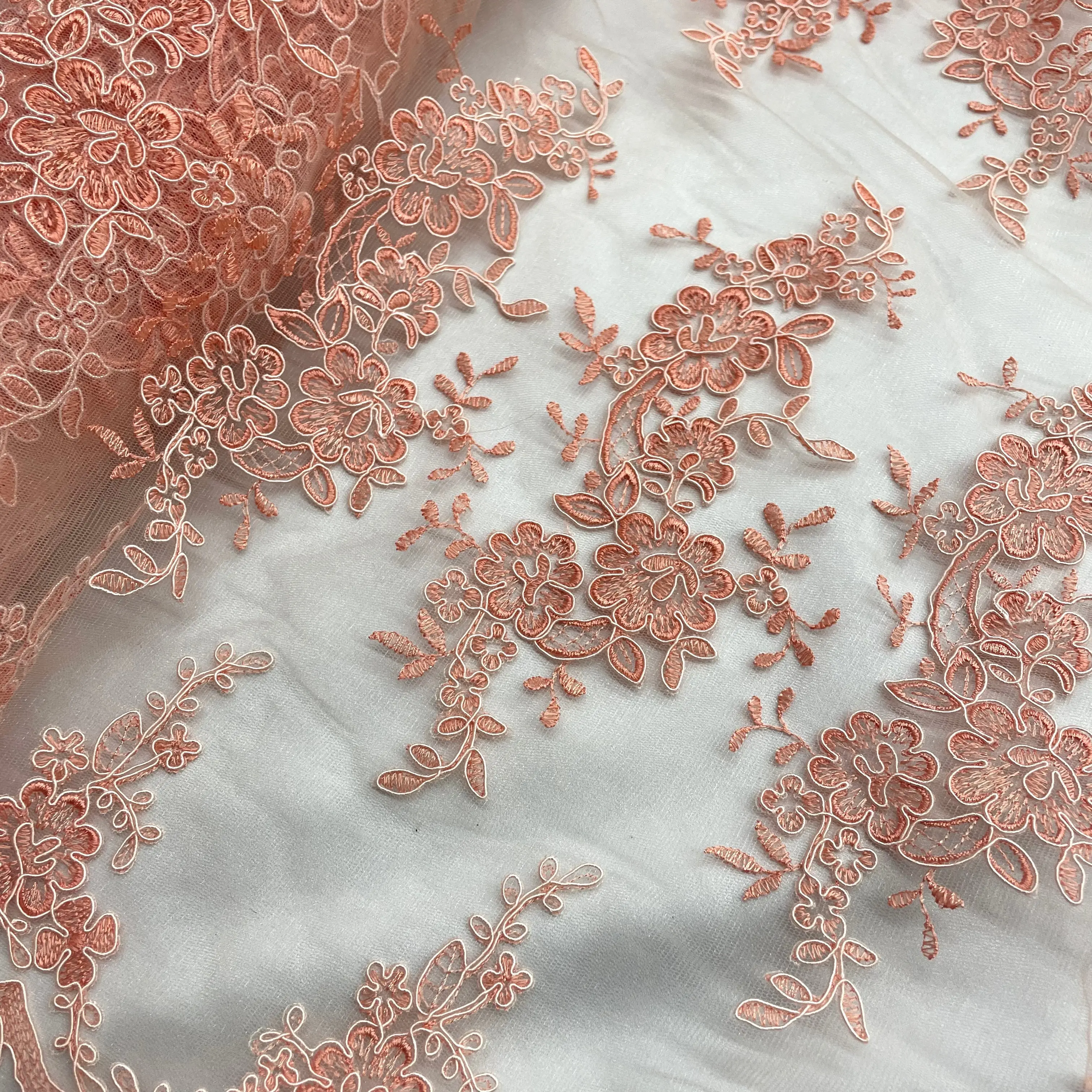 Corded Bridal Lace Fabric Embroidered on 100% Polyester Net Mesh | Lace USA - 97200W, Lace Fabric Cords, Mesh Lace Panels