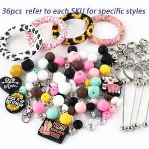 Silicone Beads & Keychain Accessories, 36pcs/set DIY Keychain Pendant Making Kit, DIY Handmade Accessories for Keychain & Bracelet & Necklace Making, Crafts, DIY Beading Accessories, Diy Jewelry Accessories
