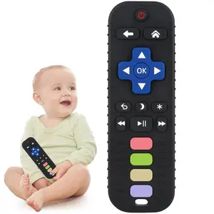 Baby Teether Toy Chew Toys for Babies 3-24 Months TV Remote Control Shape Teething Relief for Infants (Black)
