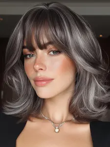 Dark Wavy Bob Wig with Bangs, Natural Looking Wigs, Synthetic Material Wigs, Natural Heat Resistant Synthetic Hair, Short Curly Wig for Women, All Seasons