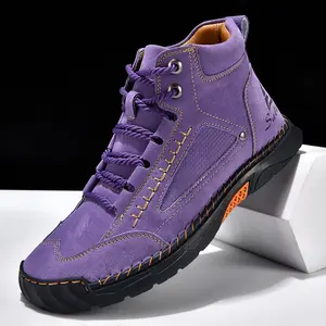 Men's High-Top Casual Shoes - Suede Leather & Mesh Sneakers with Lace-Up Closure, Handcrafted Stitching, Breathable Perforated Design & Anti-Slip Rubber Sole for Outdoor, Hiking & Daily Wear Boy Footwear