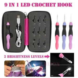 9 in 1 USB Light Up Crochet Hooks Handmade Knitting Needles LED Sewing Tools Set DIY Weaving Sweater Tool Kit Sewing Accessories socket wrench set