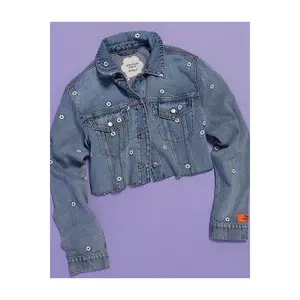 AE x Bubble Embroidered Cropped Denim Jacket