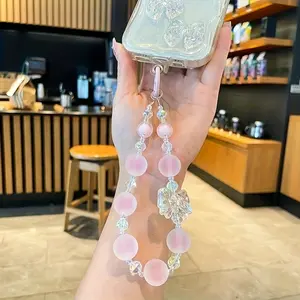 Phone Charm with Beaded Pearls and Crystals, Detachable Anti Theft Strap, Hands-Free iPhone Wrist Strap for Women, Phone Chain Wristlet, Phone Lanyard