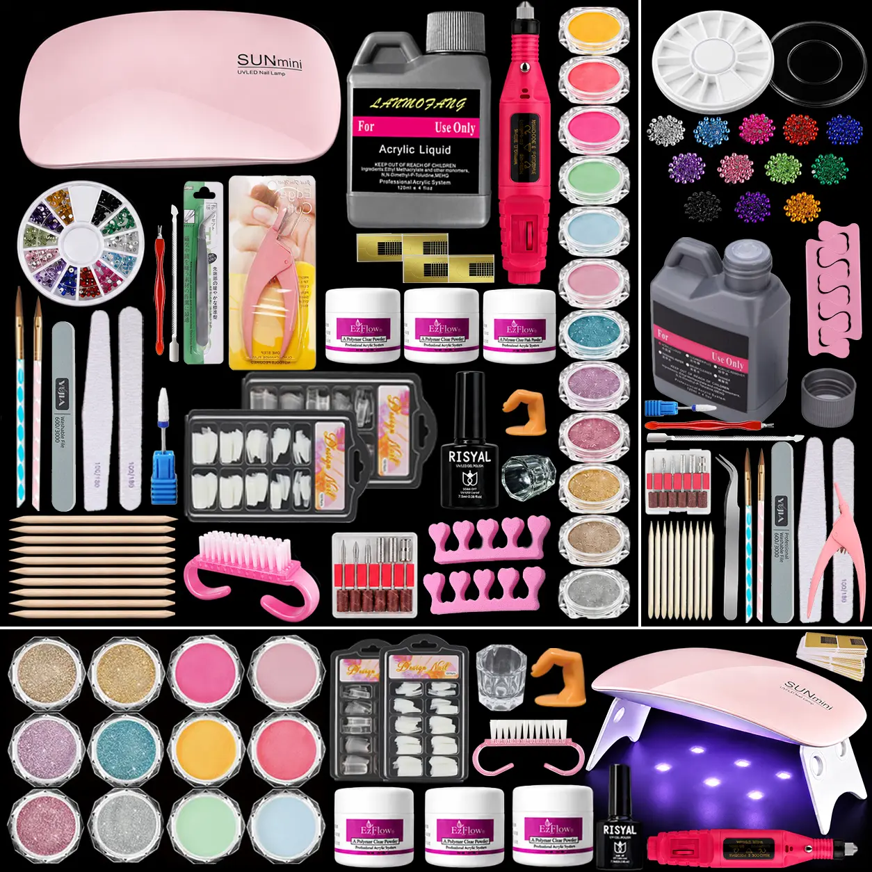 Viral Electric Acrylic Nail Kit with UV Lamp, Acrylic Powders, 200 Tips, Practice Finger, Manicure Brushes - Pro DIY Home Salon Beauty Products, Nail Tech Supplies Creator Gift