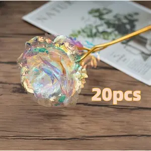 20pcs Galaxy Rose Artificial Flowers, Plastic Faux Roses for Home Decor, Perfect for Christmas, Living Room, Mother'S Day, Thanksgiving, Valentine'S Day, Birthday Parties with No Container Included