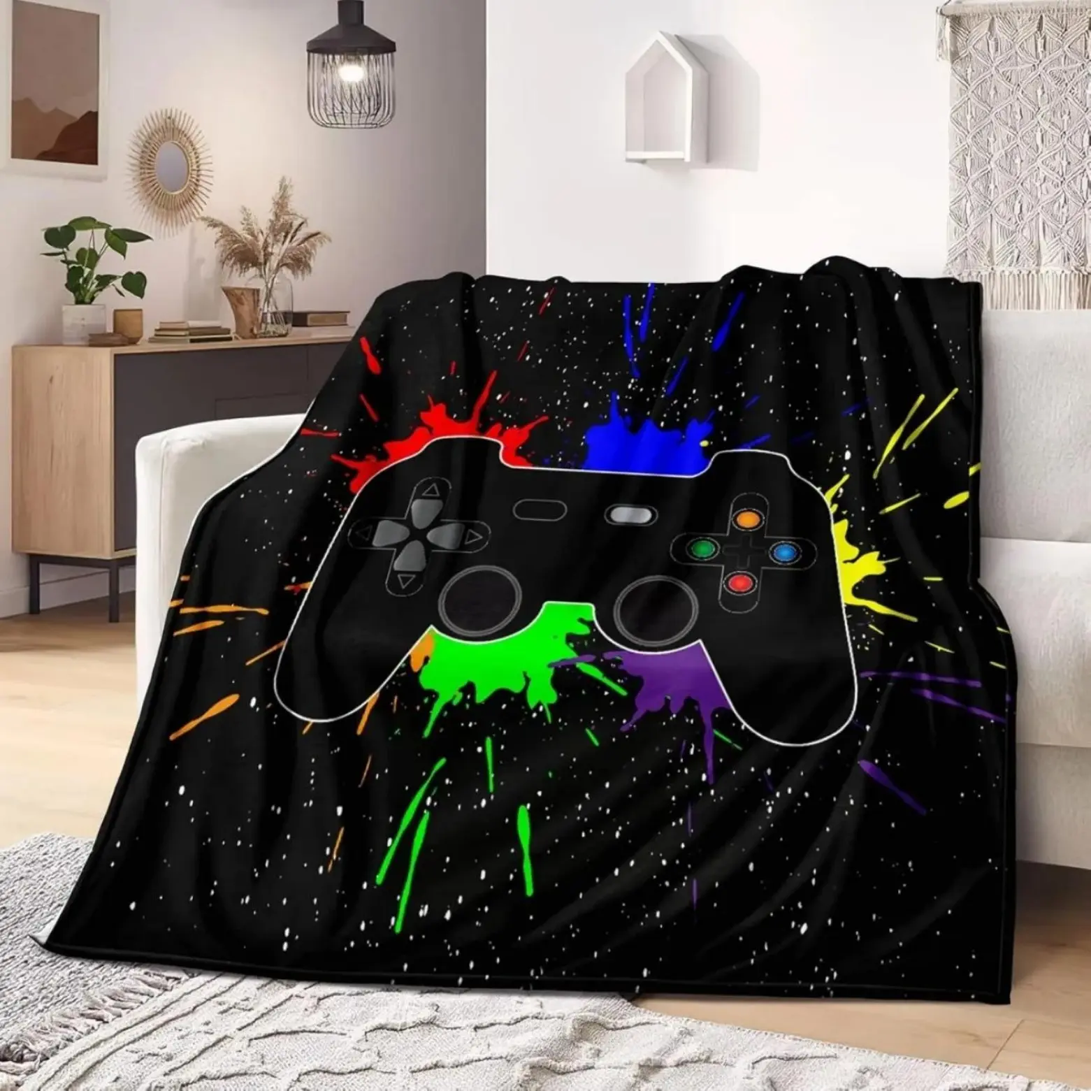 Funny Looking Plush Throw Blanket - Soft Texture, Fluffy Fabric, Warmth Boost Bedding - Gaming Gift for Teens, Ideal for Couch Sofa Home Use, Home/Office