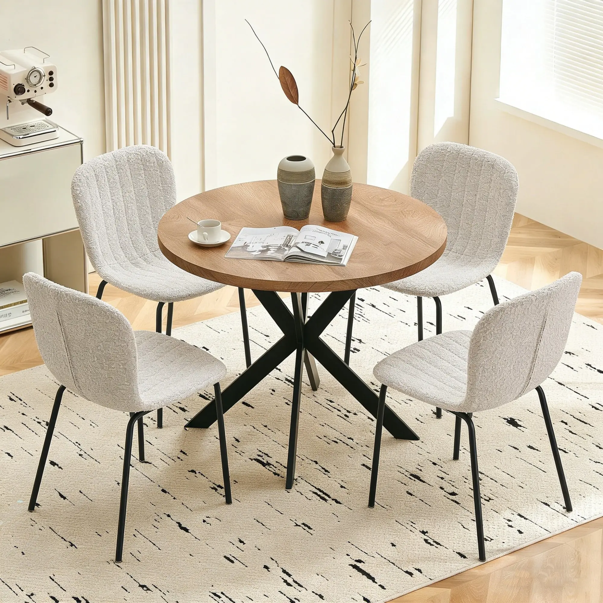 NORDICANA 37 Inch Round Dining Table Set for 4, Modern Small Circle ...