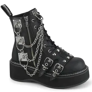 Demonia Emily-57 Women's Lace-Up Platform Ankle Boot with Demonia Branded Buckle Shield Straps