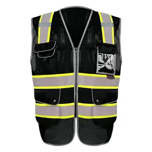 FX Safety Black Safety Vest mesh fabric with clear ID Pocket available XS to 5XL Black Polyester
