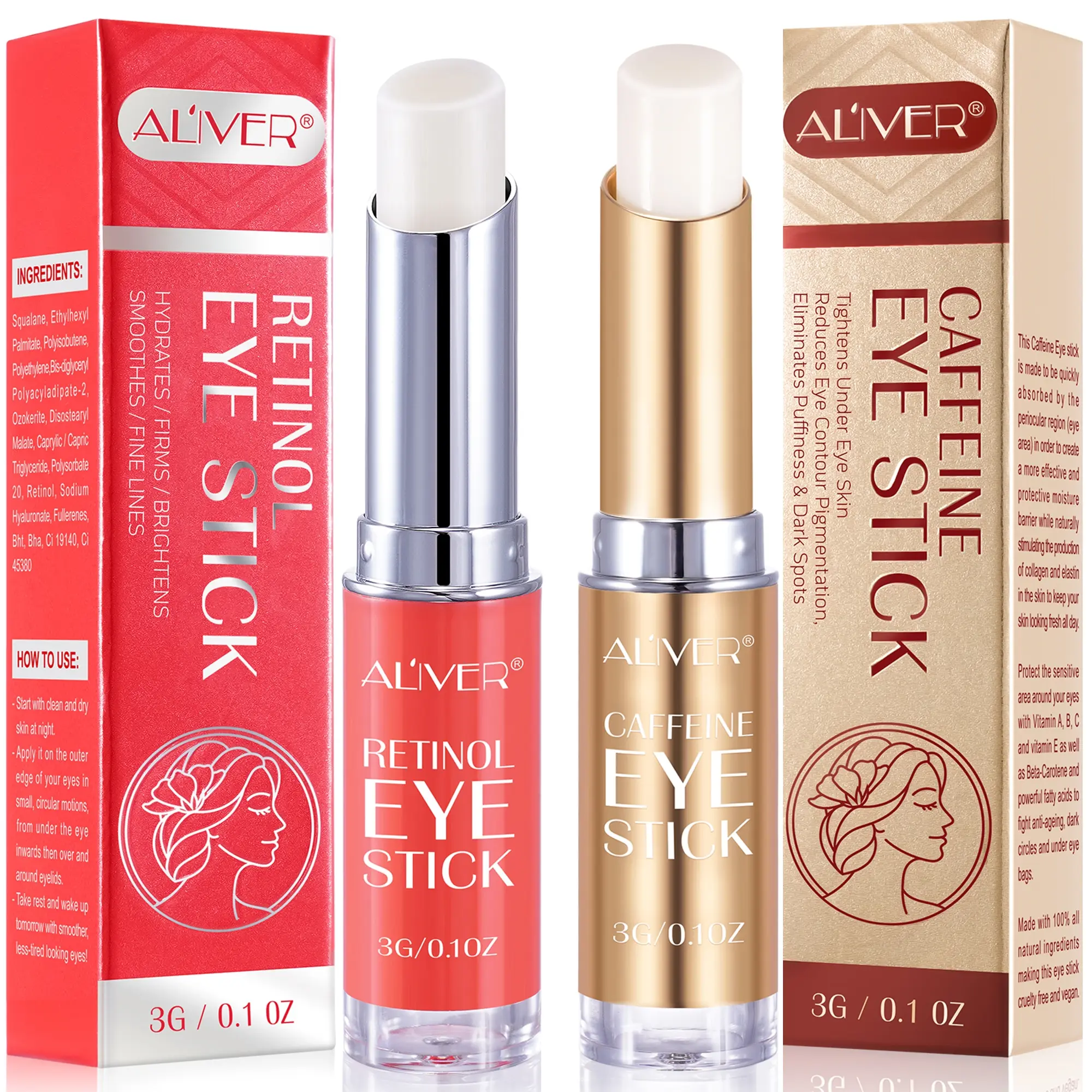 ALIVER Eye Stick, Retinol And Caffeine Eye Stick, The Combination Of The Two Brightens And Moisturizes, Reduces Pigmentation Around The Eyes, Keeps The Skin Around The Eyes Smooth, Makes The Eyes Bright And Shining, Suitable For All Skin Types.