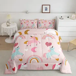 Unicorn Super Soft Designer Comforter Set,Cute Cartoon Unicorns Decor Comforter,Pink Luxury Bedding Set,Rainbow Duvet Set,Twin Size Quilt
