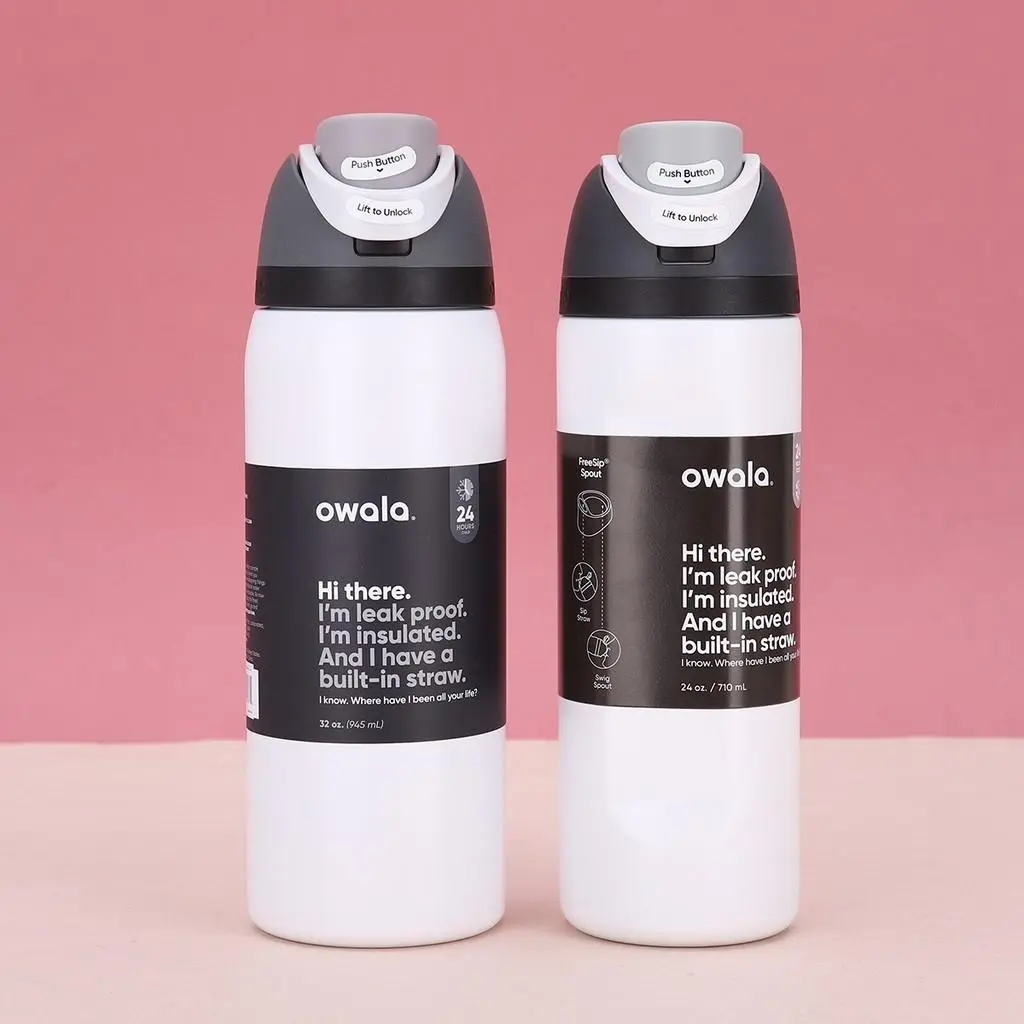 Owala FreeSip Insulated Flask - Minimalist White Design, Leak-Proof Sports & Travel Bottle