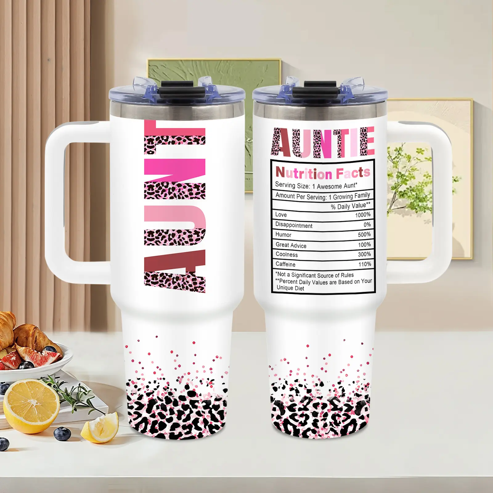 1pc Large 40oz Thermal Tumbler with Aunt Design - Double-Wall Vacuum Insulated Cup, Leakproof Lid & Handle, Keeps Drinks Hot/Cold for Hours, Lightweight Stainless Steel Travel Mug for Coffee, Tea, Smoothies - Perfect Gift for Women, Aunt Gifts