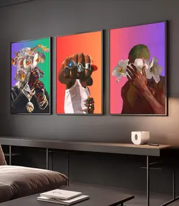 3-Set Abstract Black Art Wall Decor - Black African Figure (Men, Girl) Graphic Printable Photo Paper Posters with Hand Tape for Y2K Room Decor, Artistic, Artwork