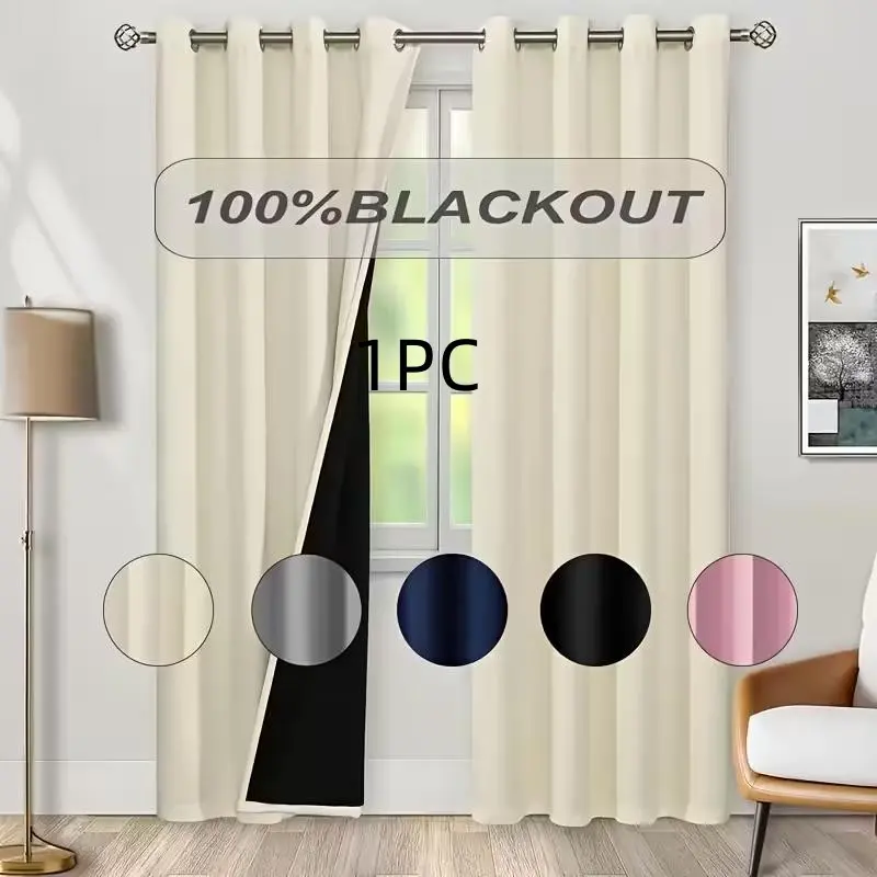 1pc 100% Blackout Window Cover Home Decoration Curtain with Grommet Top Design, UV Protection, Noise Reduction, Energy Efficient Drapes for Bedroom Living Room Blackout Curtains