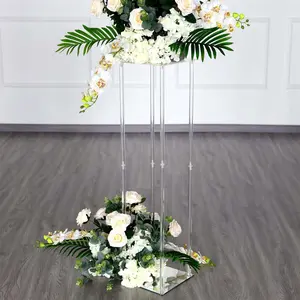 Acrylic Floor Vase Flower Stand 40" Clear with Square Mirror Base - Stylish Wedding Column Centerpiece