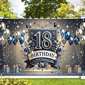 1pc 2D Flat Happy 18th Birthday Tropical Green Plant 3D Wall Hanging Backdrop, cm/cm - Elegant Polyester Banner with Balloons & Confetti Design for Party Celebrations, Living Room Decor, Live Streaming & Photo