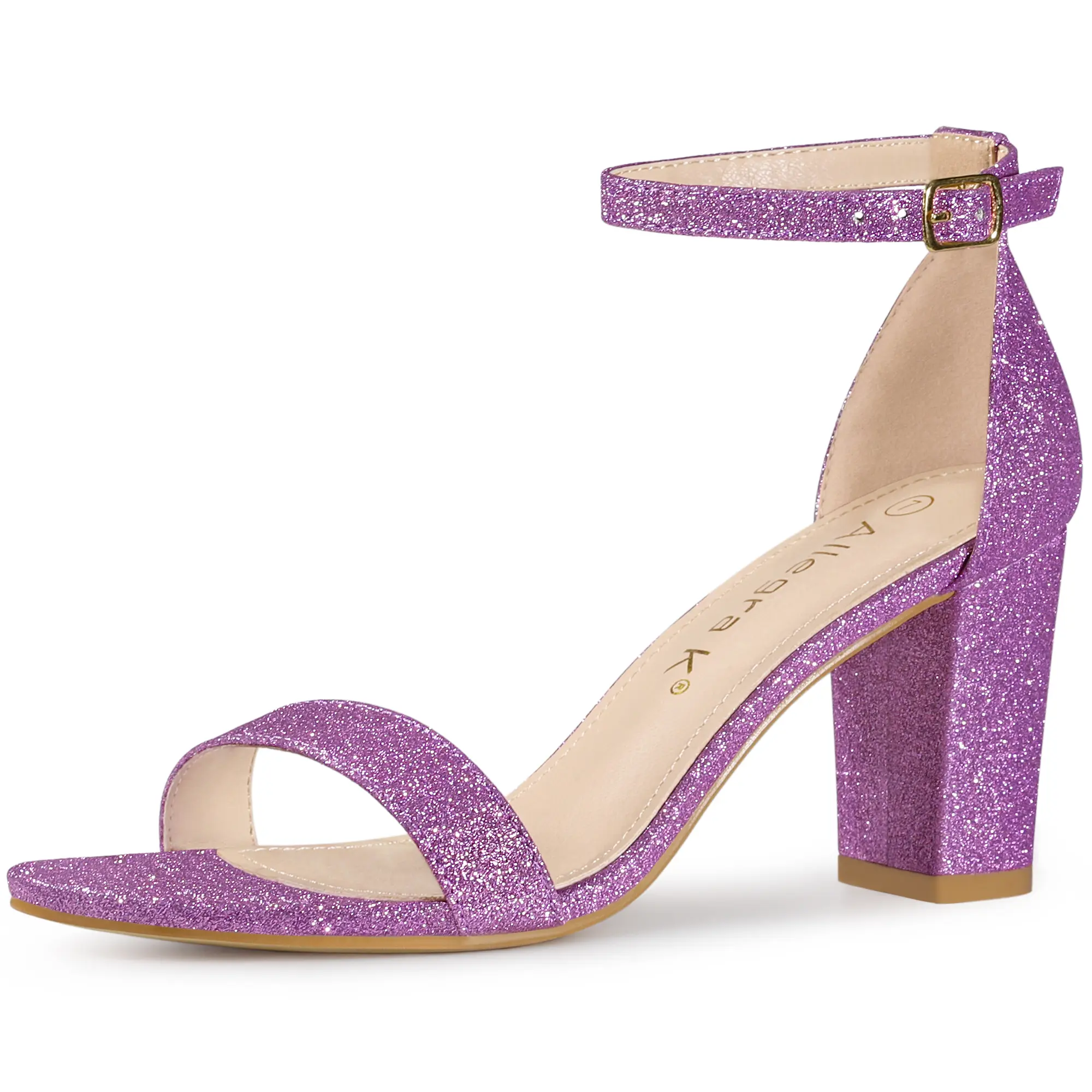 BLISSFUL STEP Gradient Glitter Color Chunky Heels Sandals