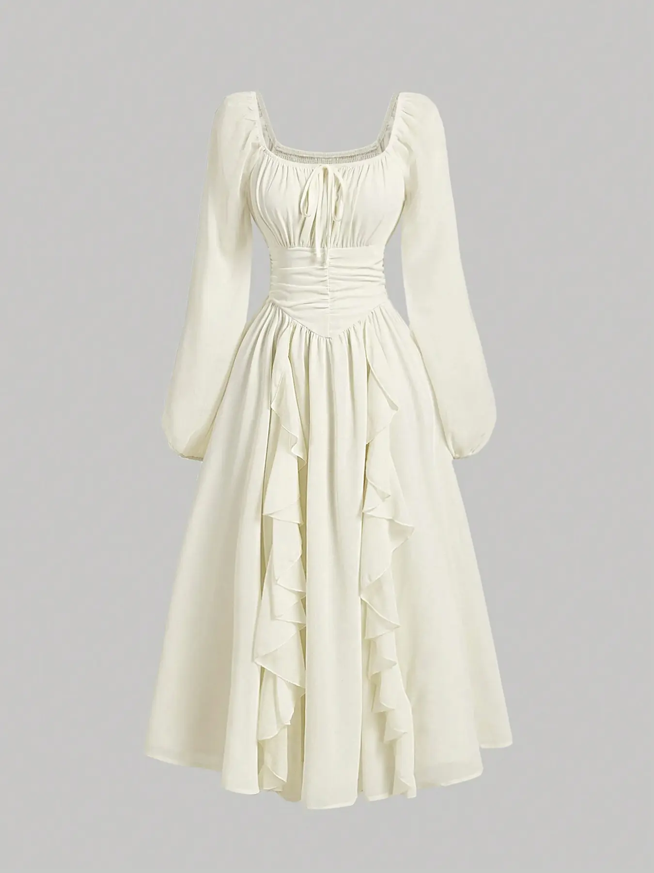 Women's Ruffled Lantern Sleeve Long Sleeve Cute Slim Dress, Formal Elegant Autumn Wedding Guest Renaissance Style Back-To-School Graduation Gown,milkmaid dress,misty white dress, Elegant Dresses