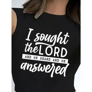 ‘I sought the LORD AND HE HEARD’ Scripture Tank - Mixed Typography Design in Essential White & Black,Personalized short-sleeved T-shirt for casual daily wear. Simple style. Ideal for home and leisure. - TikTok Shop