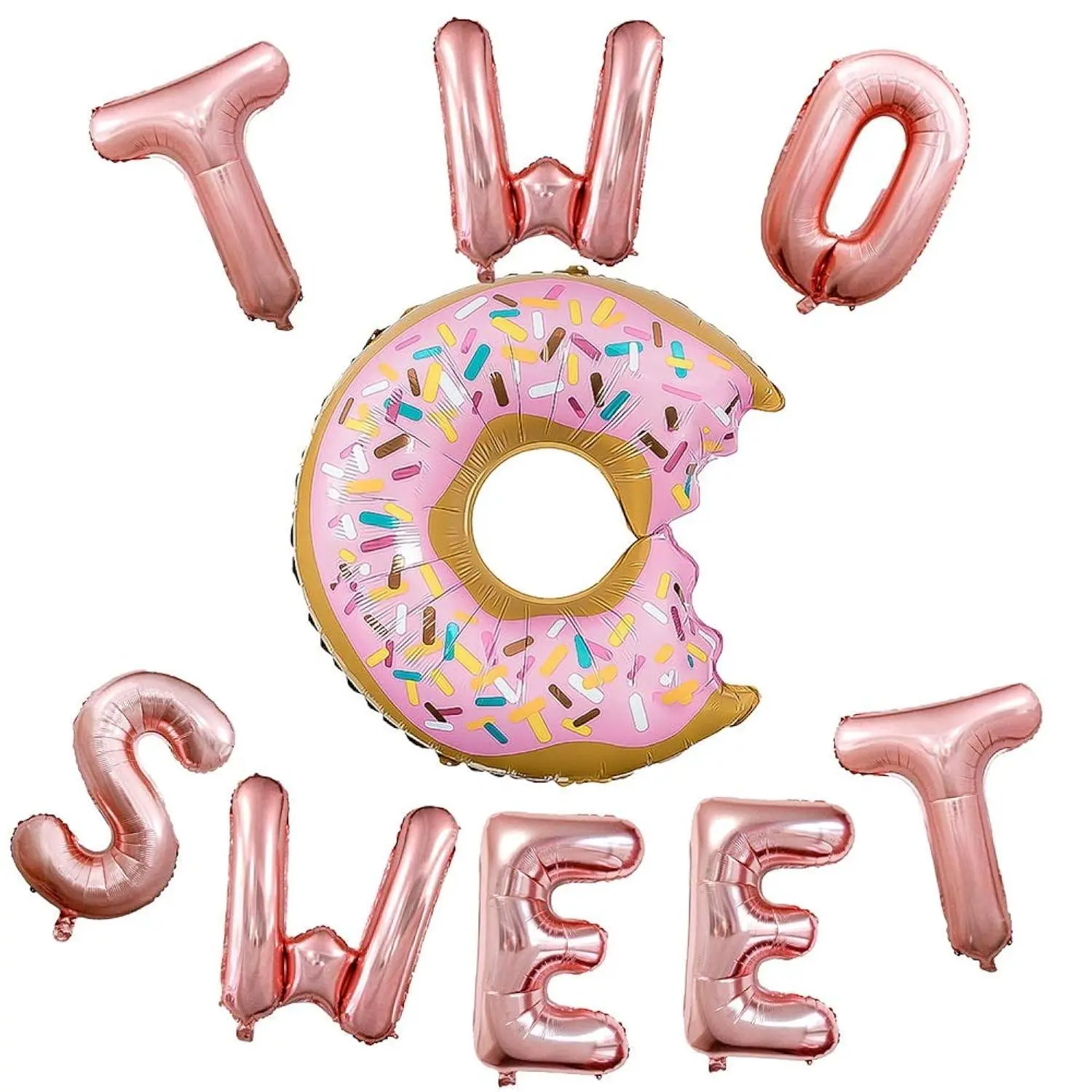 Donut Party Supplies 23" Pink Donut Foil Balloon 16" Two Sweet Rose Gold Letters Foil Balloons Great For Baby 2Nd Bday Party Decoration Baby Shower Donut Time