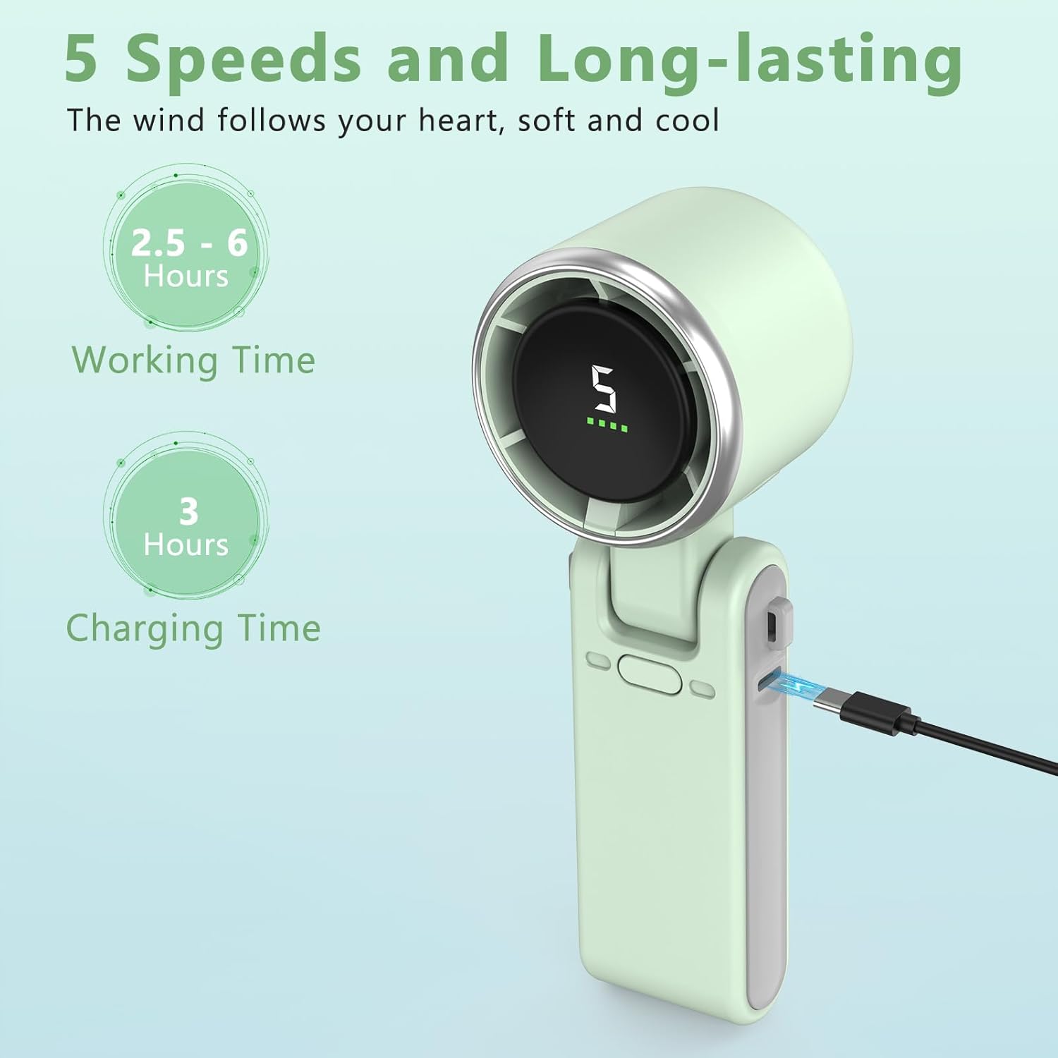 3-in-1 Head-Fold Handheld/Neck/DeskPortable Turbo Fan with LED Display, 3600mAhUSB C Rechargeable 10H Runtime,13000 RPM 5 Speeds Adjustable Pocket Cooling Fans forTravel/Camping/Office/Makeup Holiday Vacation GiftEssentials