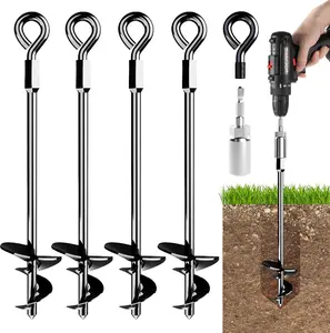 15'' Heavy-Duty Ground Anchors - Screw-in Design for Sheds, Swing Sets, Tents, Trampolines, Gazebos, Carports & Hurricane Tie-Downs