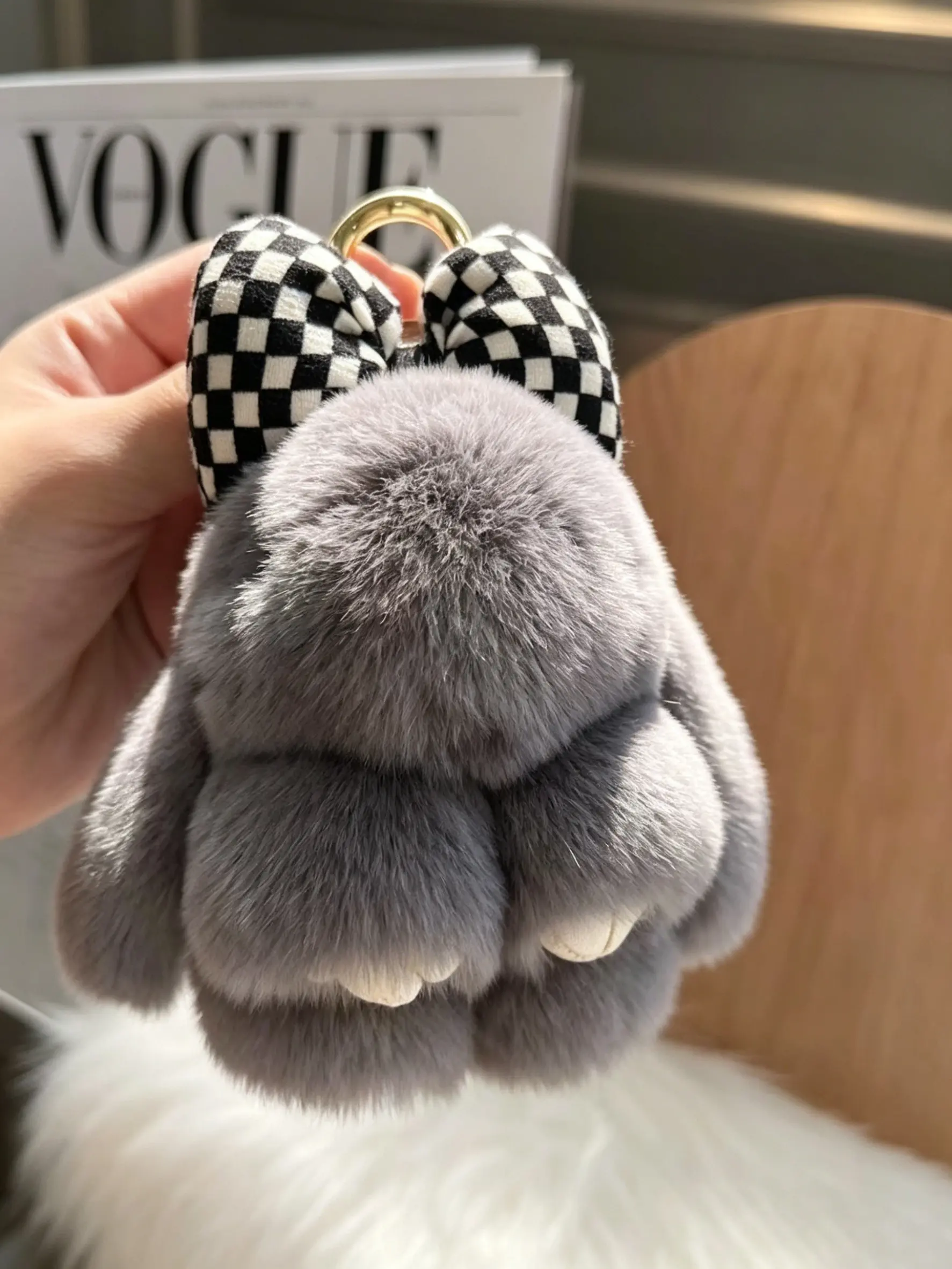 Plush Lop-Eared Rabbit Bag Charm Keychain 3d Checkered Bow Design Available In Two Colors Gentle And Adorable Stylish And Versatile For Bags, Keys, And Cars Sturdy And Durable Couple'S Bag Charms / Friend'S Bag Charms Gifts For Children And Holidays