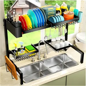 Multi-functional 4 Baskets Over The Sink Dish Drying Rack, Extendable Large Capacity Sink Rack, Metal Drying Rack kitchen sink organizer Expandable 21HHHH