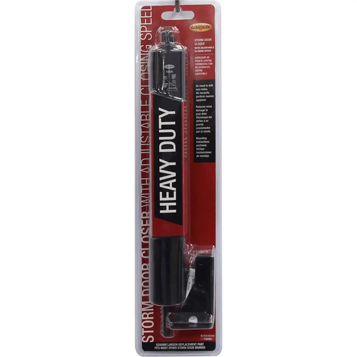 Larson Heavy-Duty Grade-2 Aluminium Pneumatic Door Closer for Swing Doors, Black, 3 lbs, Adjustable Closing Speed Hardware, Smooth-Close Mechanism, Included Mounting Brackets, Speed Control