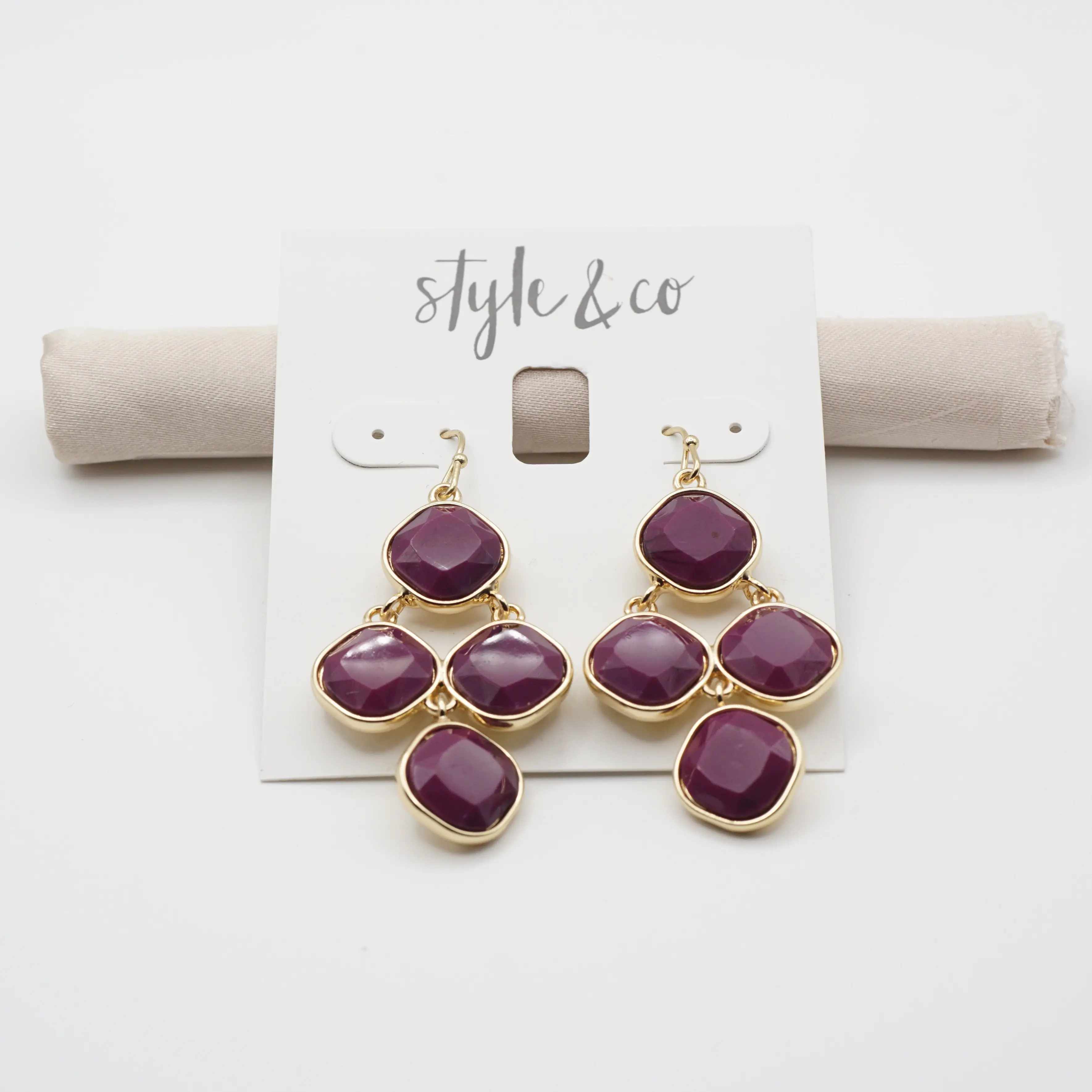 Style & Co Burgundy Chandelier Stone Drop Earrings