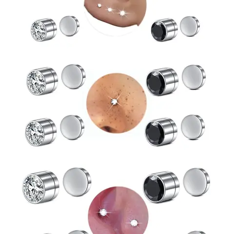Magnetic Earring Studs Nose Studs Fake Nose Studs Ear Clips with Multicolor Cubic Zirconia, Clip On Earrings Stainless Steel No Need Piercing Fake Nose Rings Earring Jewelry Punk Jewelry Non Piercing Jewelry