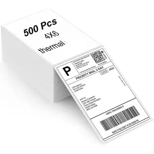Thermal Direct Labels, 4"x6" Fanfold Thermal Label Printer Paper, Thermal Shipping Label Compatible with Zebra, MUNBYN and Rollo, Permanent Adhesive (500 Labels)
