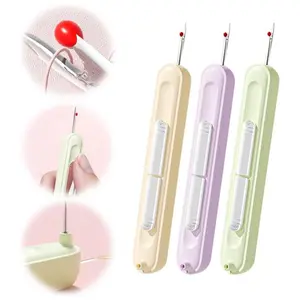3PCS 2 in 1 Automatic Needle Threaders Seam Ripper, Quilting Supplies Sewing Kit, Quick Sewing Machine Loop Needle Threaders, Purple Green Yellow
