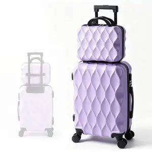 2pcs Carry-On Luggage Set: 20Inch Rolling Suitcase + 14Inch Cosmetic Case (Attachable to Trolley), Multiple Colors, Perfect for Business Travel