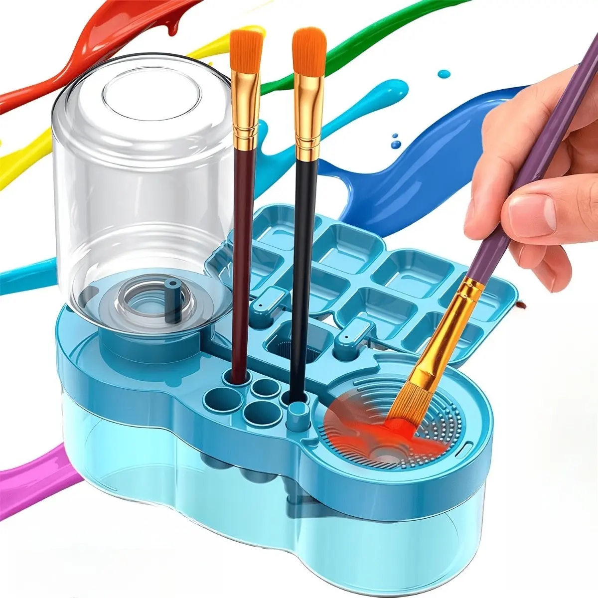 Premium Paint Brush Cleaner Rinse Cup, High-Quality Water Cycle Brush Rinser with Holder and Palette, Eco-Friendly Automatic Water Dispenser Painting Tool for Watercolor Acrylic, Elegant Art Supplies Gift for Beginners, Artist Supplies, Art Craft Supplies