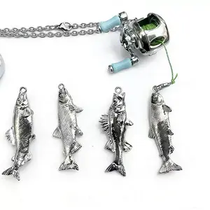 Mini fishing reel necklace pendant