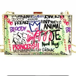 PVC Graffiti Handbag with Bold Colorful Text and Crown Design