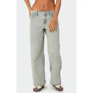 Edikted Women's Petite Magda Low Rise Acid Wash Jeans