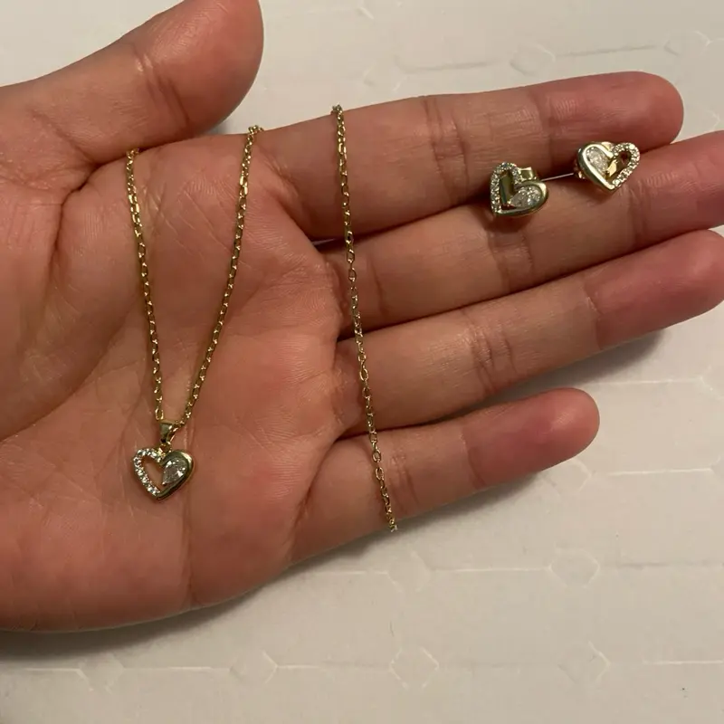 Durable jewelry no green skin Heart set necklace&earrrings