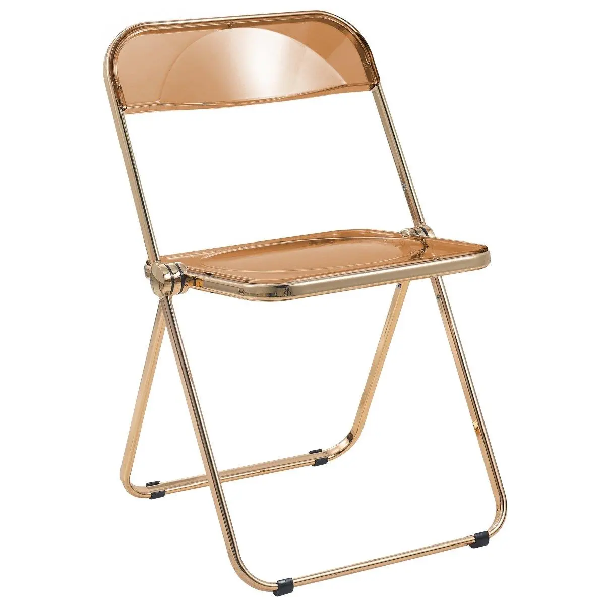 LeisureMod Lawrence Armless Fully Assembled Transparent Acrylic Folding Dining Chair - LFG19OR, Tangerine, Gold Metal Frame, 30x19x18.5in, 17.4lbs, Easy Maintenance, Ideal for Kitchens & Daily Use, Dining Chairs