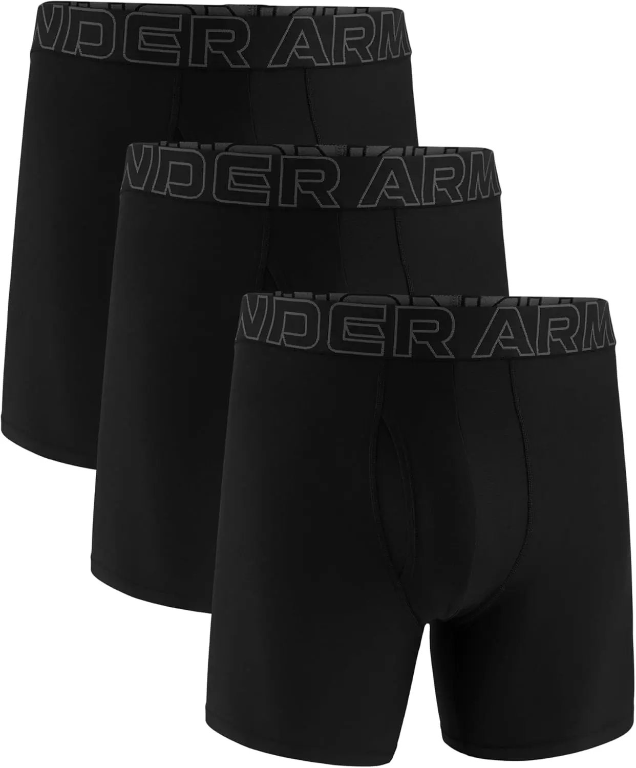 UNDER ARMOUR Men's Mid-Waist Performance Tech Boxerjock Boxer Briefs (3-Pack), Soft Menswear Fabric, 4-Way Stretch, Sweat-Wicking, Fast-Drying, 6 in Inseam, Sturdy Hem, Wordmark Band, Working Fly, Machine Washable Athletic Underwear