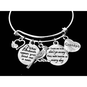 Grandpa Memorial Expandable Charm Bracelet Silver Adjustable Bangle One Size Fits All Gift Cardinal Love One